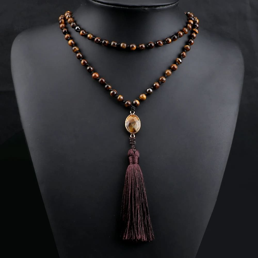 Ensemble de Bracelet et Collier Pierre Naturelle avec Perles d'Oeil de Tigre