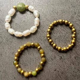 Lot de Trois Bagues Pierre Naturelle en Perles de Jade et Acier Inoxydable