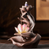 Porte-Encens Bouddha Veilleuse LED en Céramique avec Fleur de Lotus