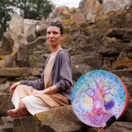 Tambour Chamanique Circulaire au Design d'Arbre d'Amour