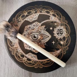 Tambour Chamanique Circulaire au Design de Lune et d'Oeil