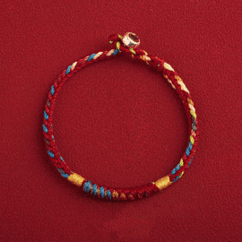 Bracelet Tibétain Multicolore Tressé à la Main sur fond rouge