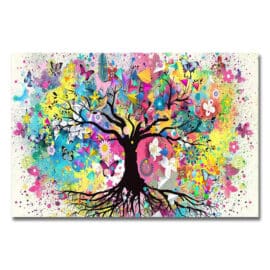 Arbre de Vie Peinture Abstrait et Multicolore de Style Scandinave