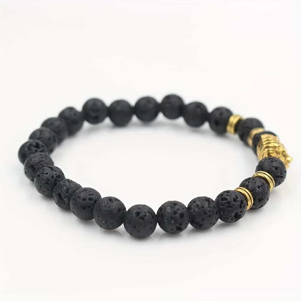 Bracelet En Pierre De Lave Noire Et Perles Blanches Pour Homme Et Femme Bijou De Yoga Croix De