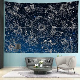 Carte du Ciel Murale avec Signes du Zodiaque dans une pièce avec des fauteuils en dessous