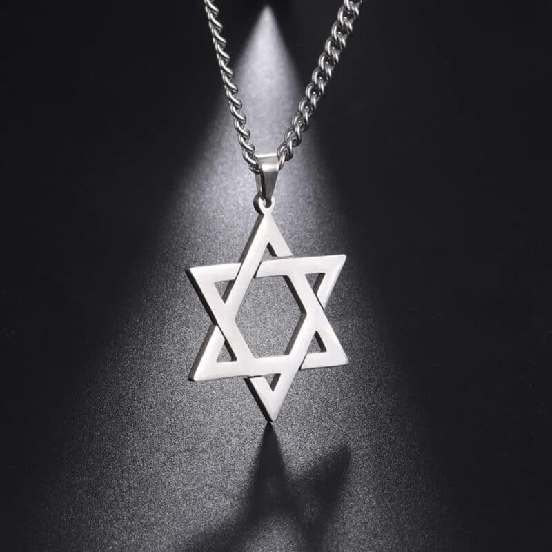 Étoile de David Pendentif avec Chaine en Acier Inoxydable