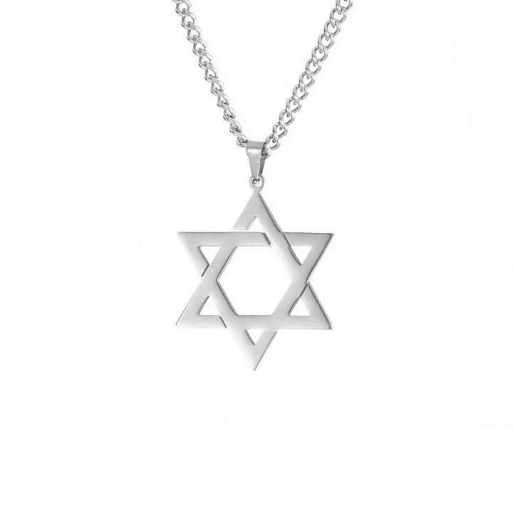 Étoile de David Pendentif avec Chaine en Acier Inoxydable