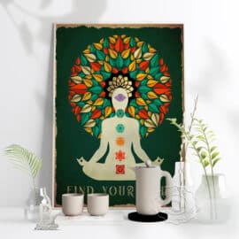 Kundalini Yoga de Style Vintage en Toile avec des objets devant sur un mur gris