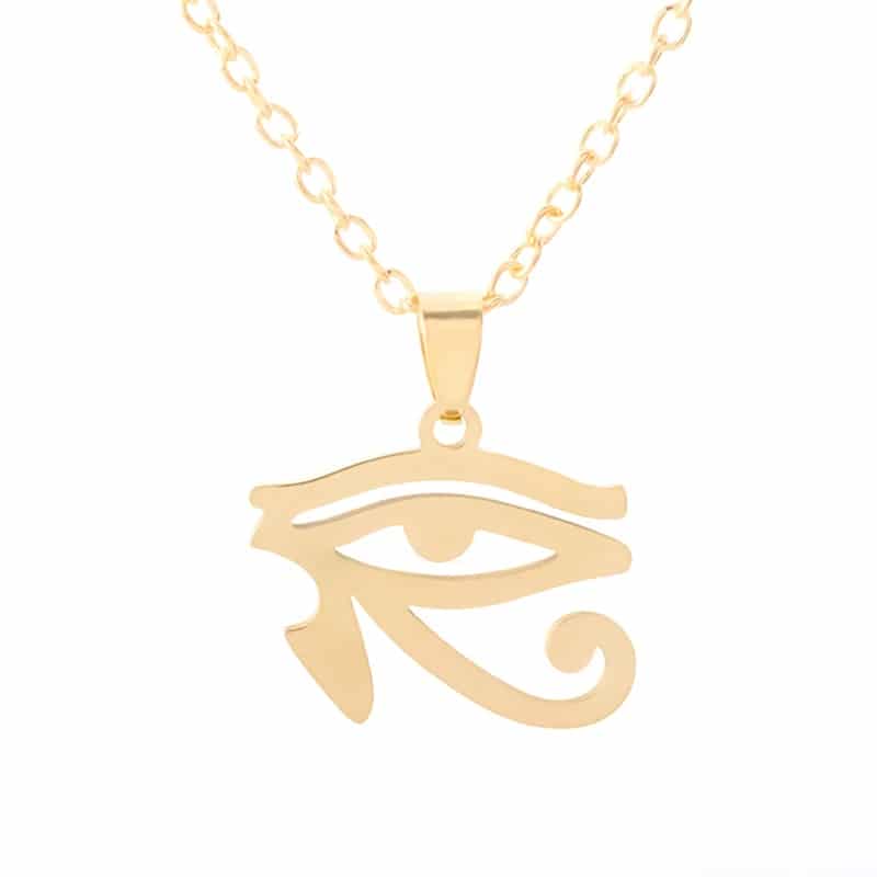 Œil d'Horus Pendentif avec Chaine en Acier Inoxydable sur fond blanc