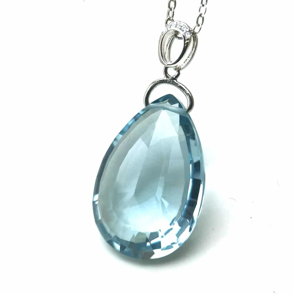 Pendentif Aigue Marine en Forme de Goutte d'Eau avec Chaine