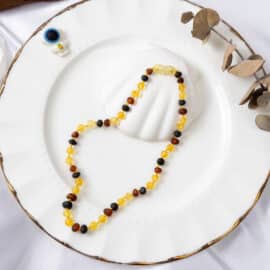 Collier Ambre Multicolore pour Bébé avec Corde