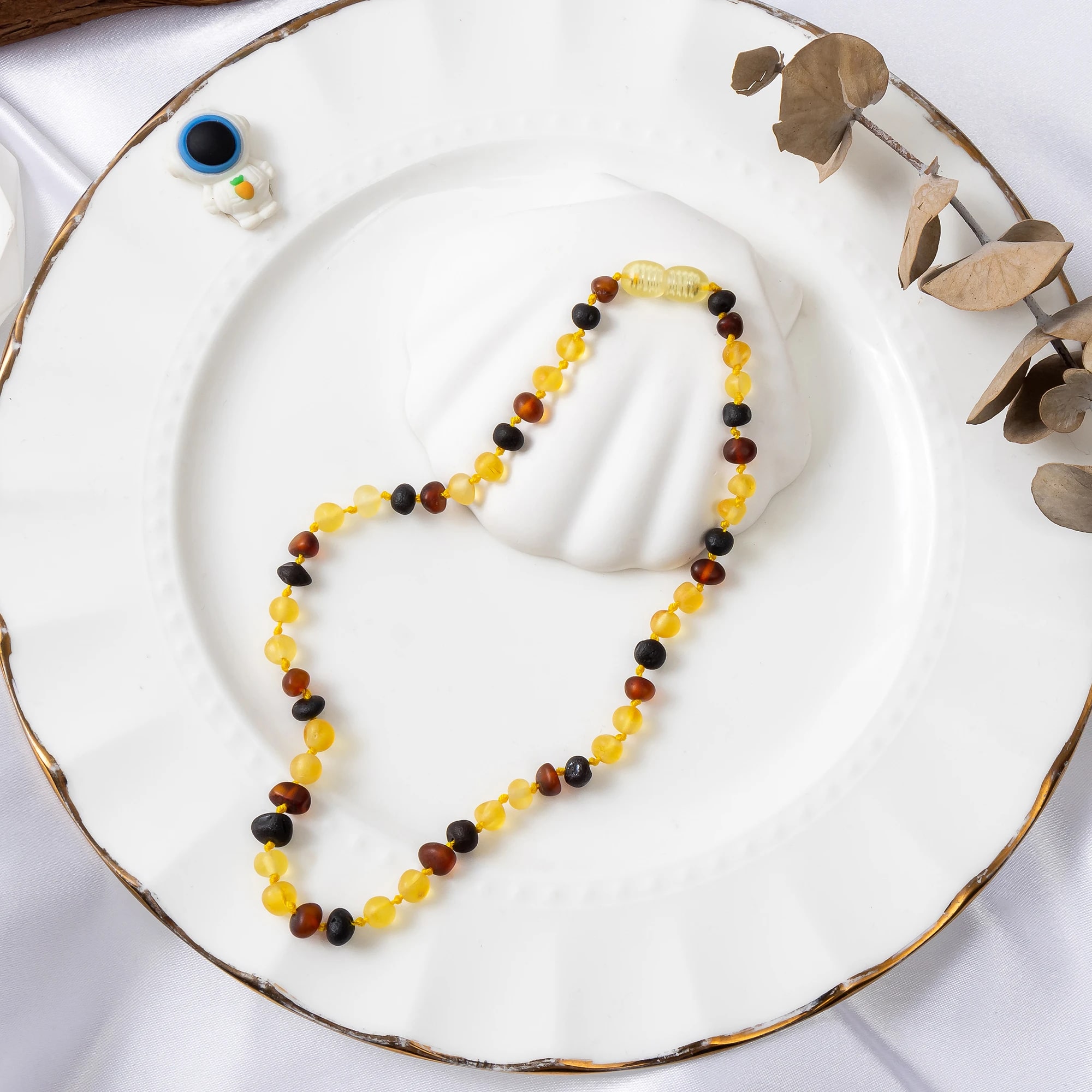 Collier Ambre Multicolore pour Bébé avec Corde