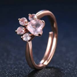 Bague Quartz Rose en Forme de Patte de Chat