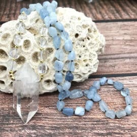 Collier Aigue Marine avec Pendentif en Quartz