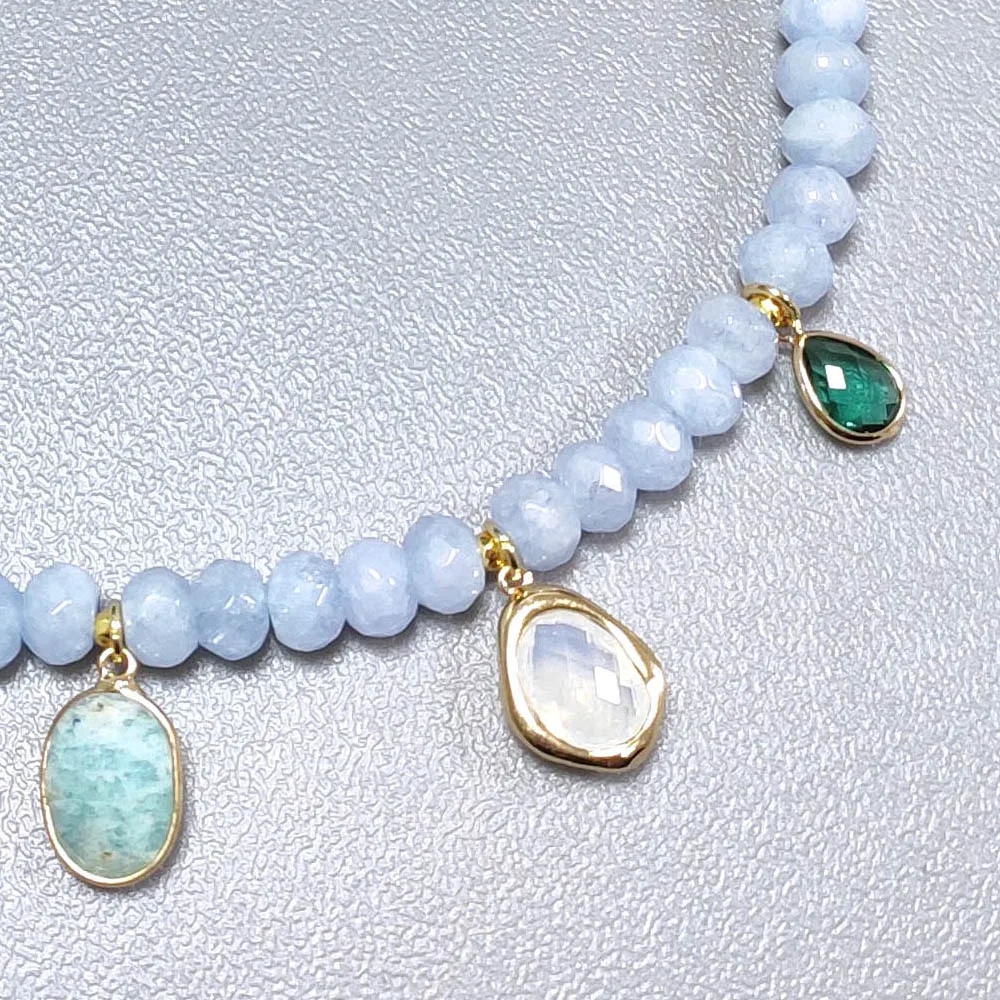 Collier Aigue Marine avec Pendentifs de Pierres Naturelles