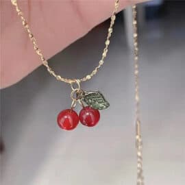 Collier Cornaline avec Pendentif Cerises