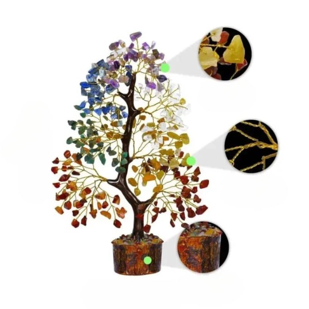 Arbre de Vie Pierre avec Base en Bois – Image 2