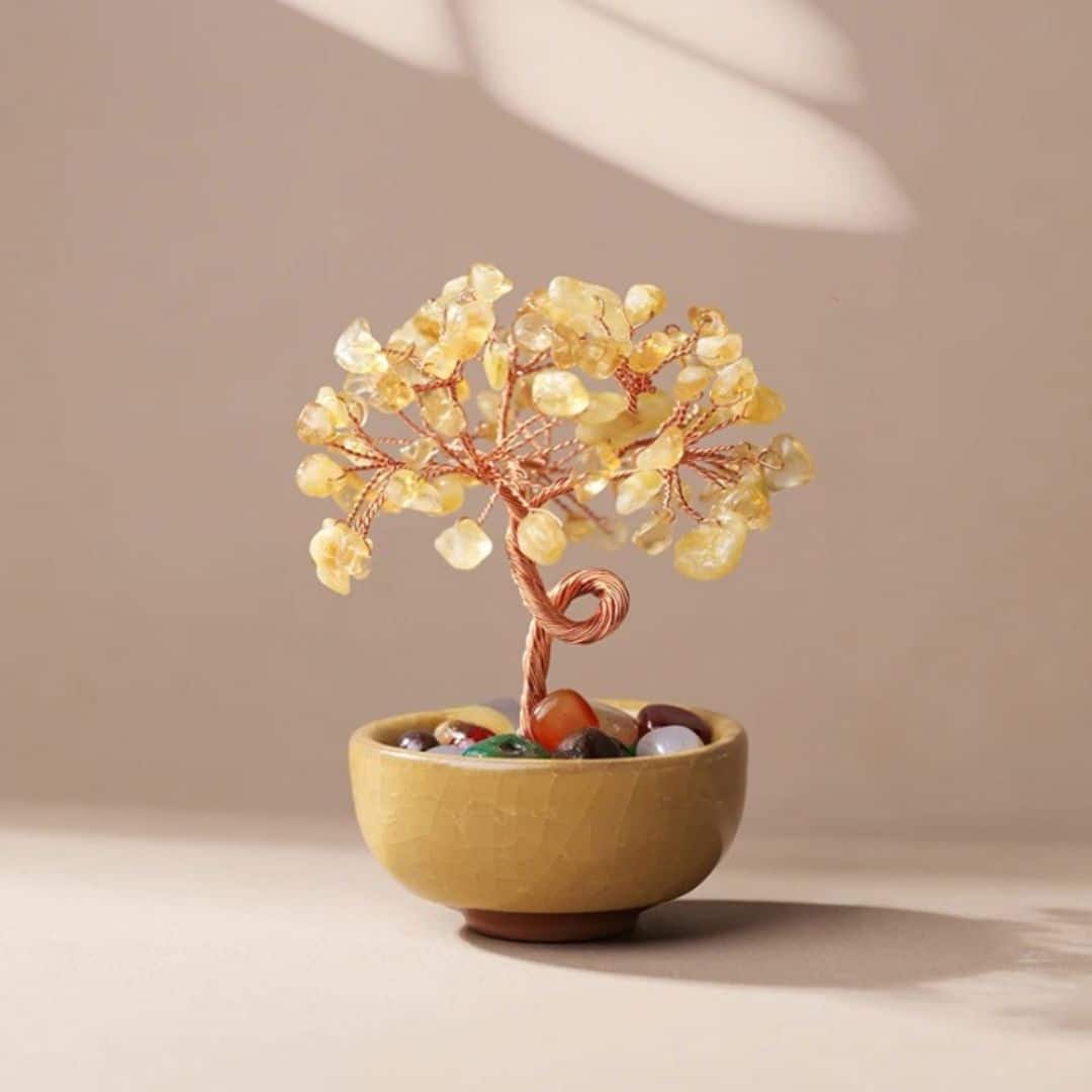 Arbre de Vie Pierre de Citrine sur fond beige