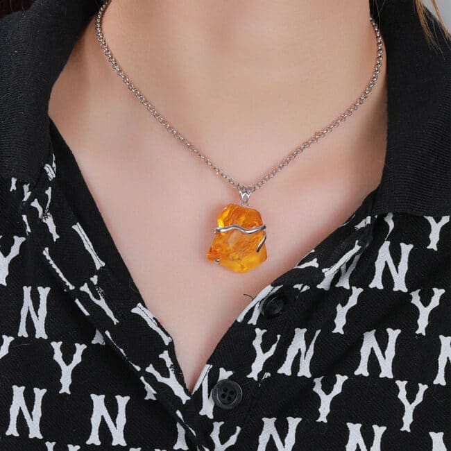 COLLIER ARGENT 925 MILLIEMES PENDENTIF AMBRE 11