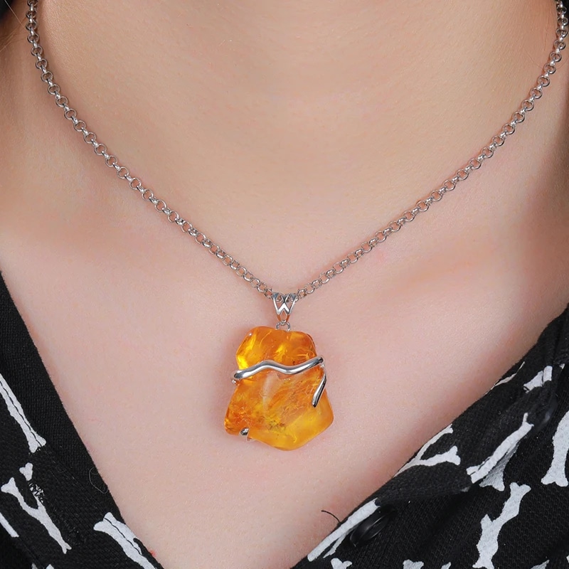 Pendentif Ambre avec Pierre Irrégulière – Image 3