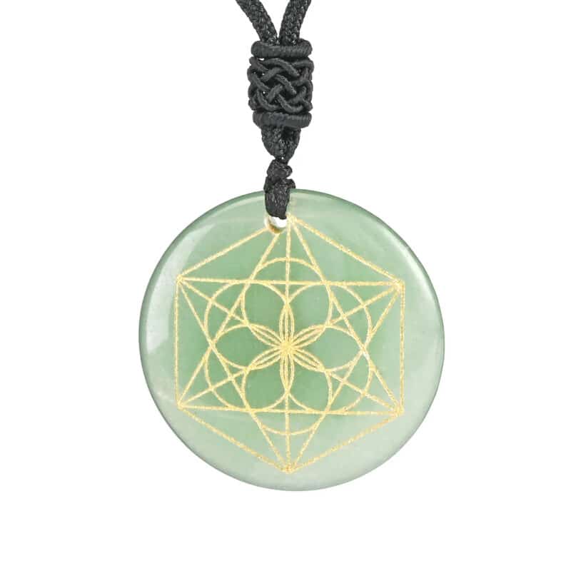 Pendentif Metatron en Pierre Naturelle Ronde sur fond blanc
